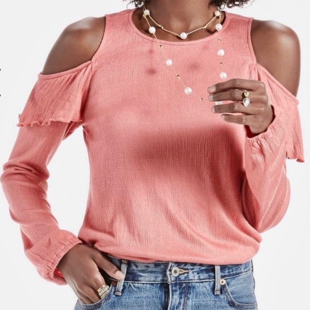 LUCKY BRAND Ribbed Ruffle Cold Shoulder Top